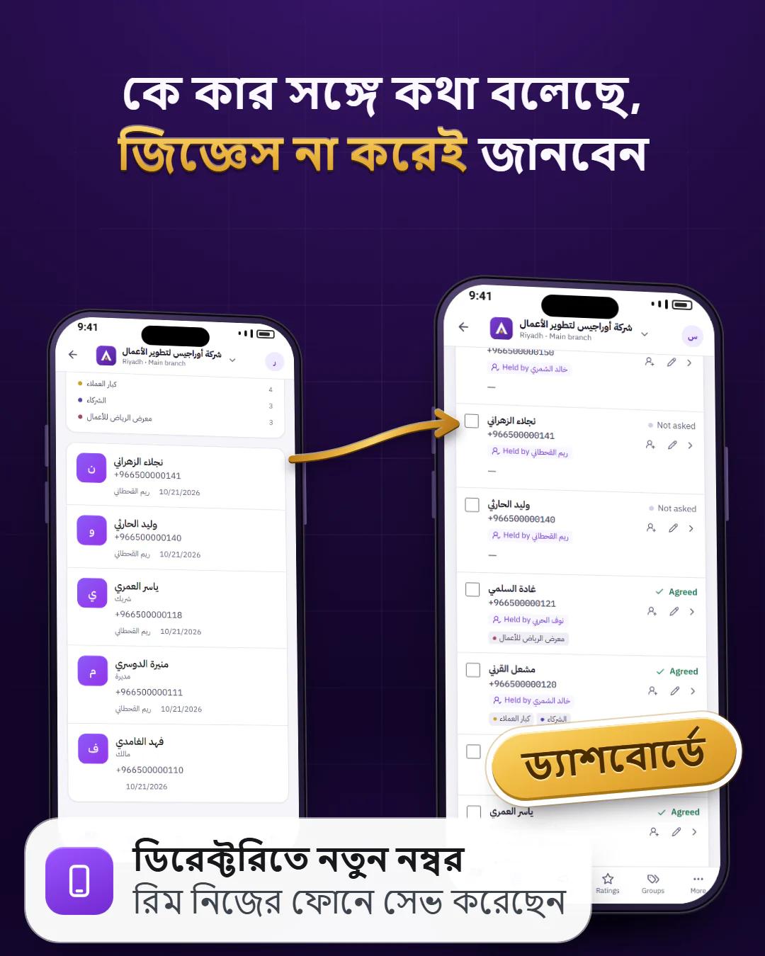 কর্মীর ফোনে সেভ, আপনার ড্যাশবোর্ডে দৃশ্যমান