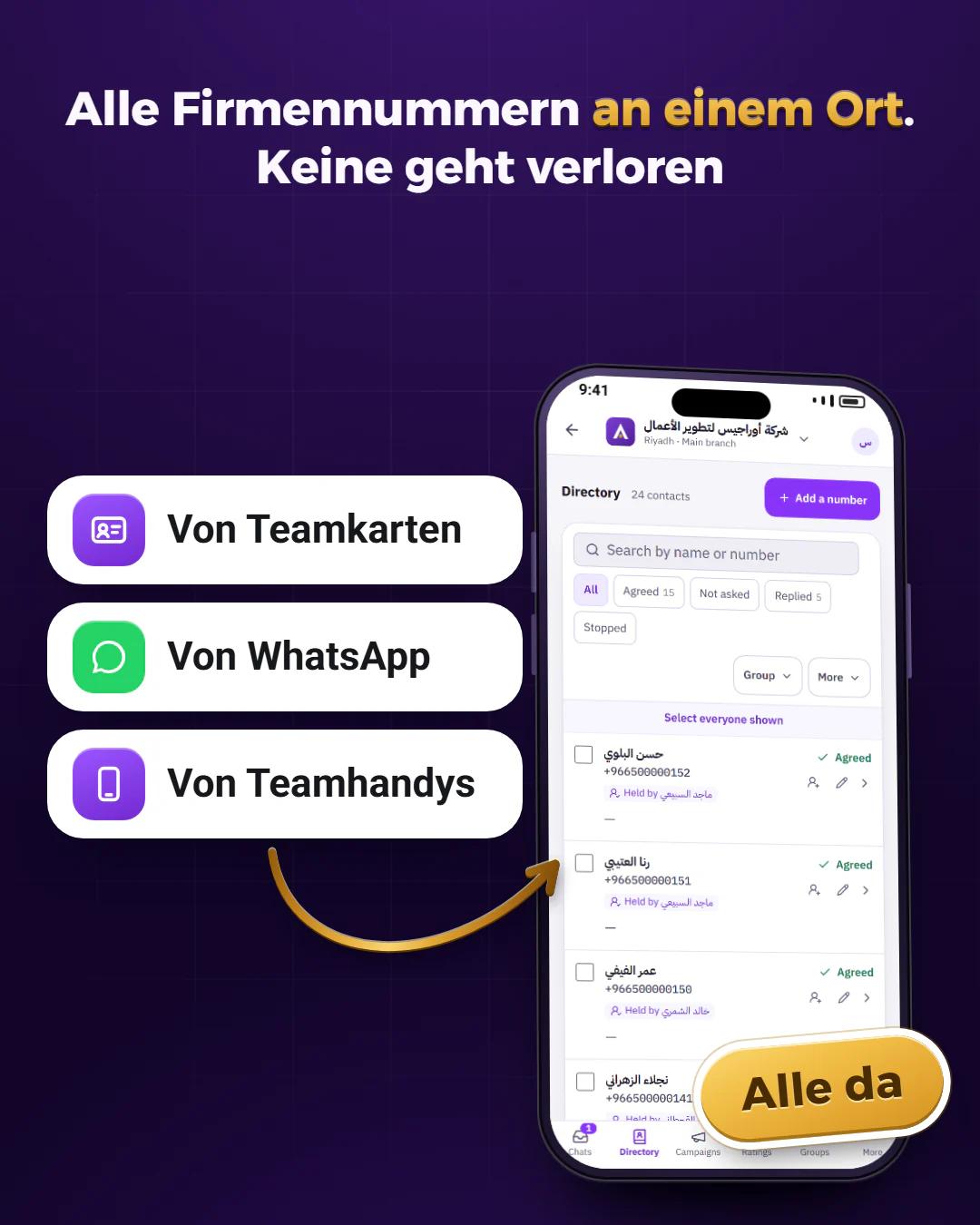 Das Telefonverzeichnis des Unternehmens