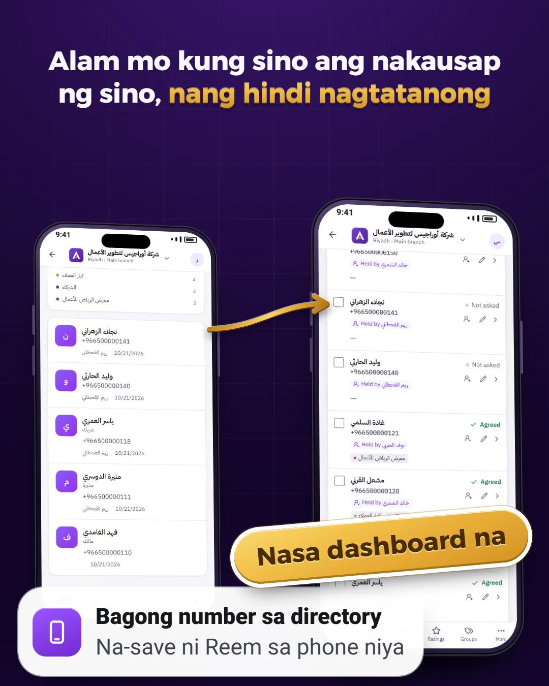 Naka-save sa kanya, kita mo sa dashboard