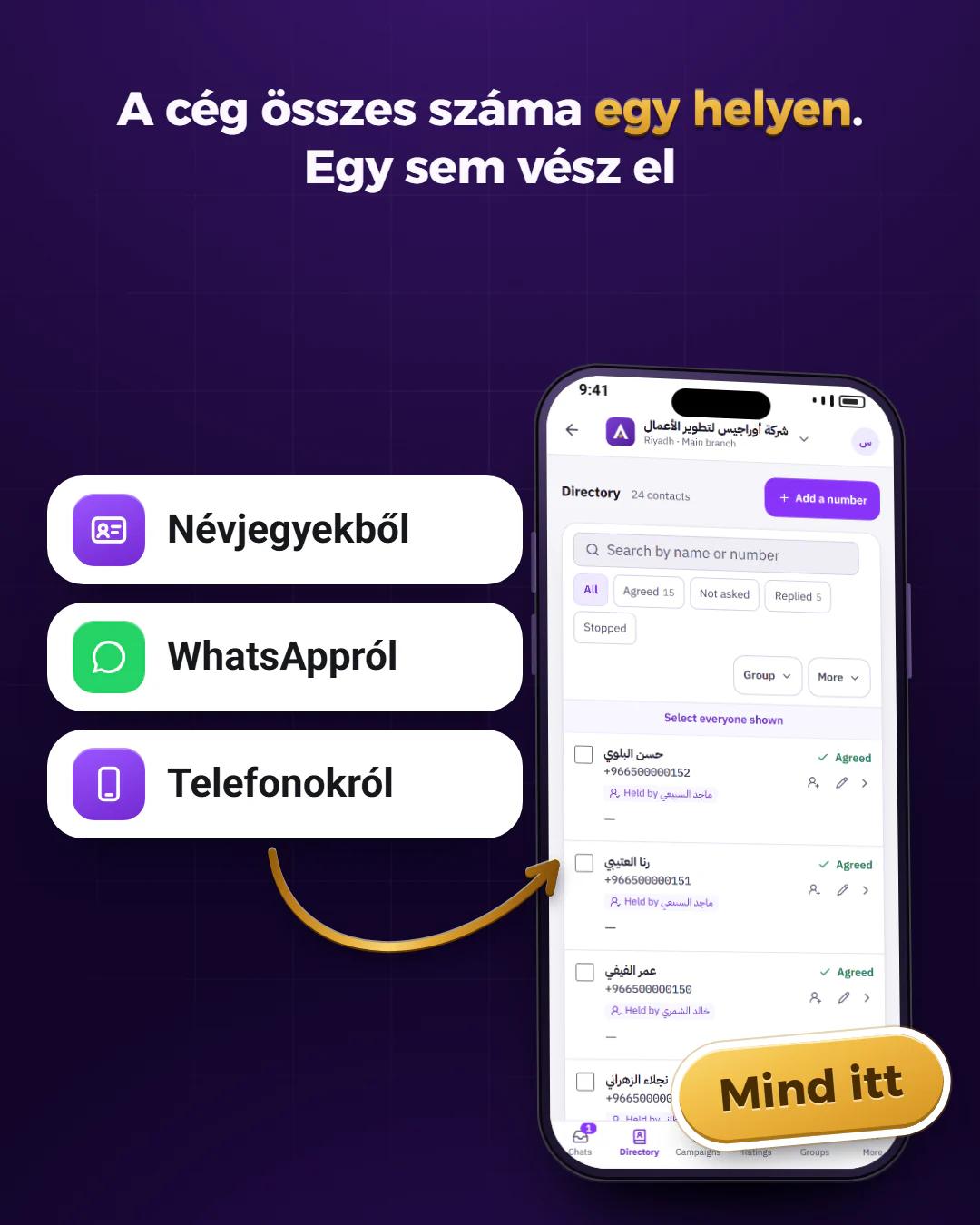 A cég telefonkönyve