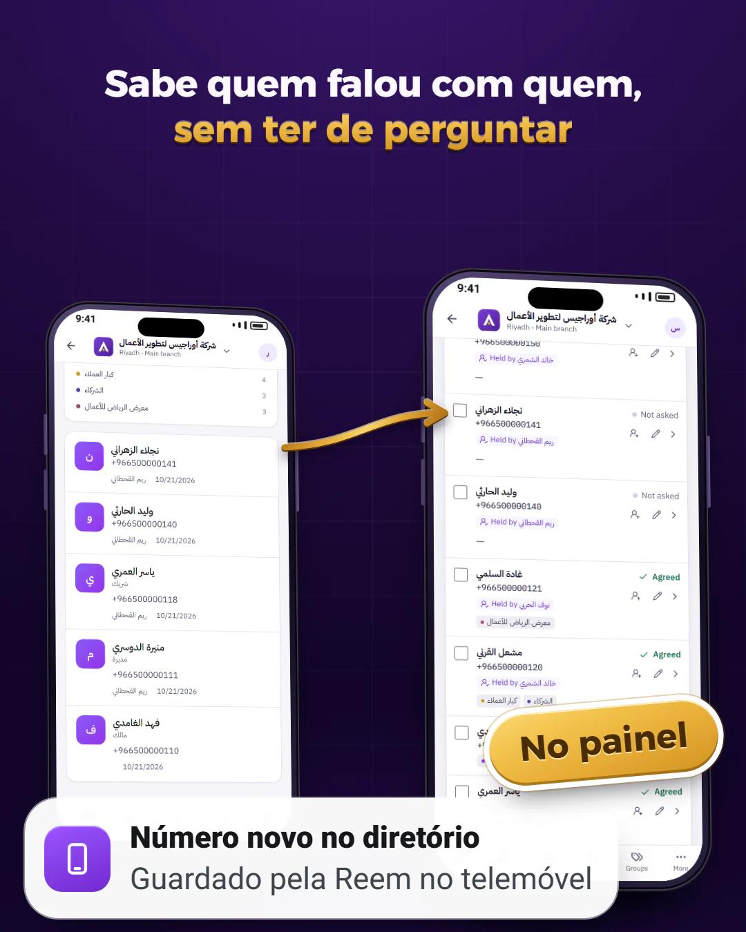 Guardado no telemóvel dele, visível no seu painel
