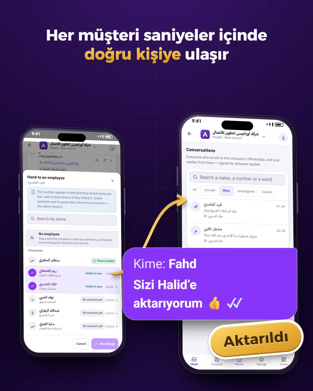 Müşteriyi doğru kişiye aktarın