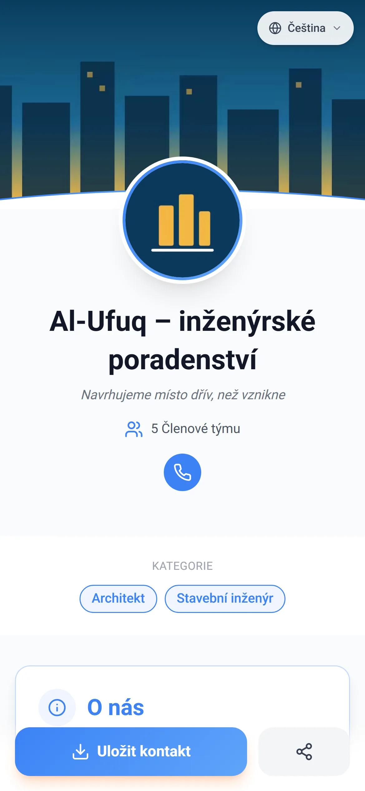 Skutečná firemní stránka na AurCard, jak ji zákazník vidí v telefonu