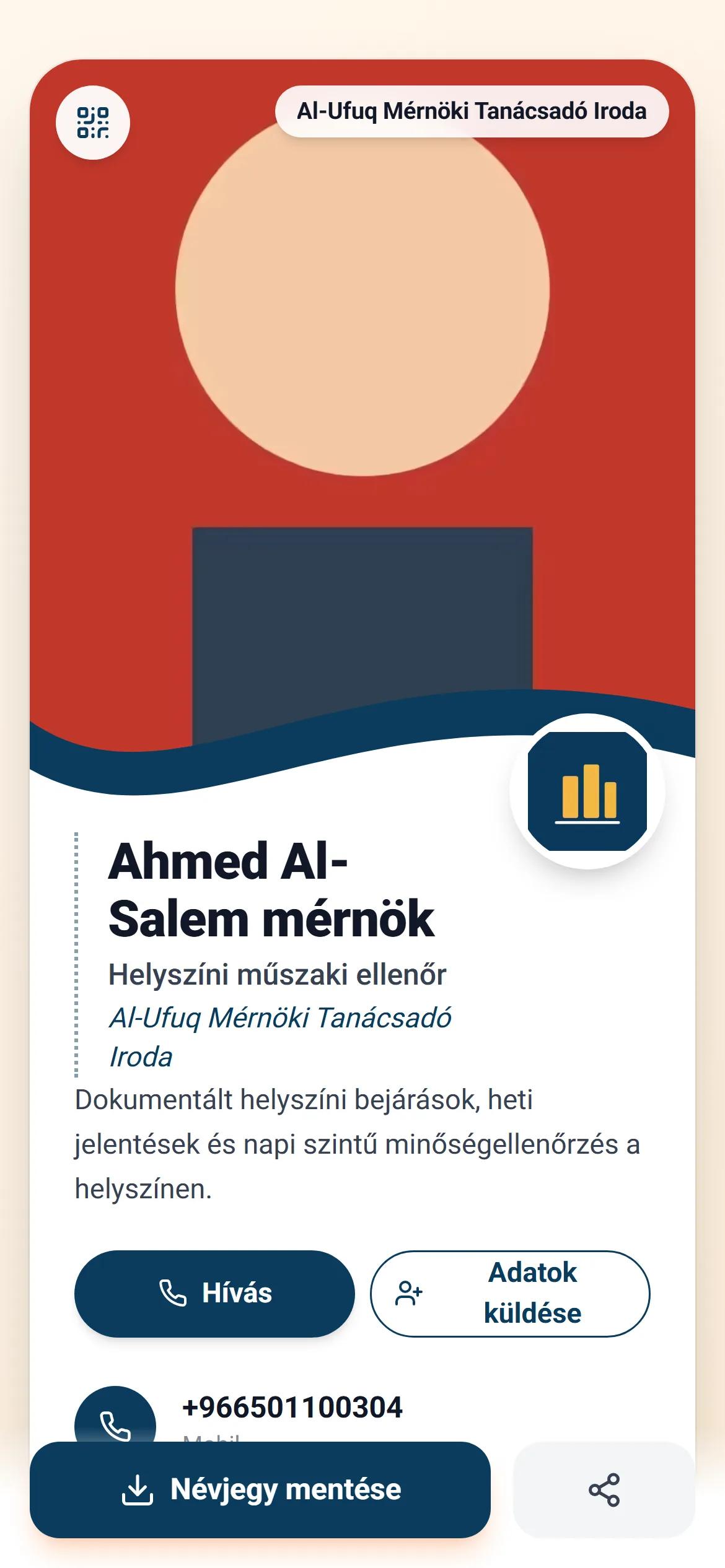 Digitális munkatársi névjegy a cég arculatában