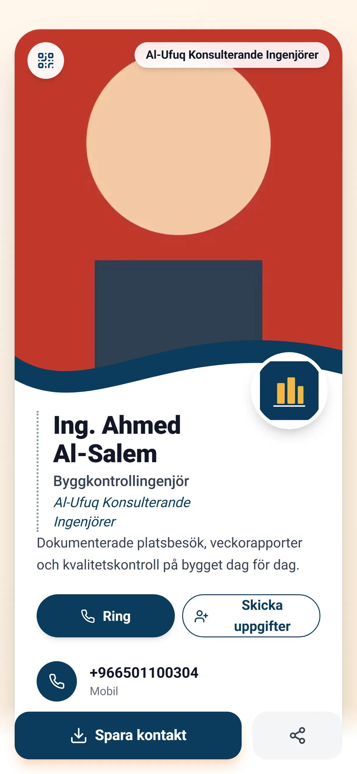 Ett digitalt medarbetarkort i företagets profil