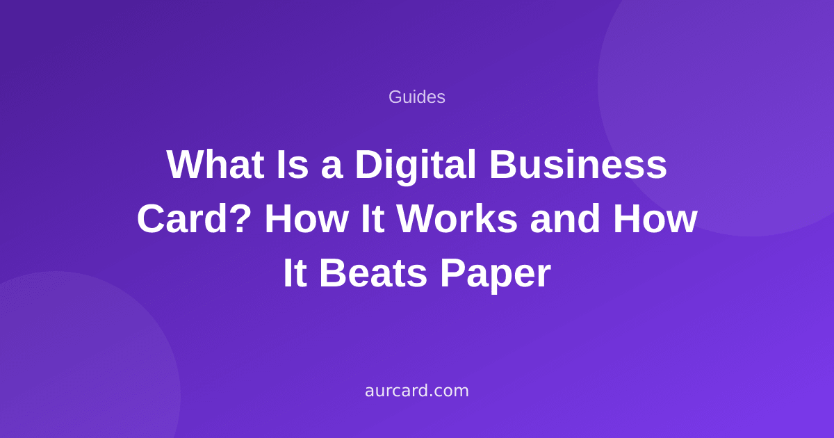 Article cover reading "What is a digital business card" on a purple gradient